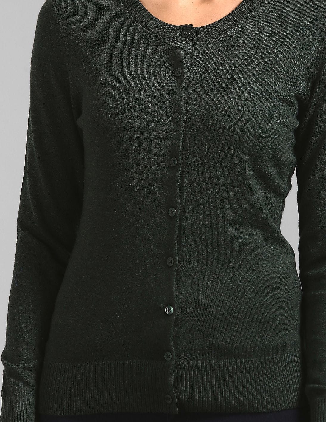 Buy GAP Women Women Green Slim Crew Neck Cardigan Sweater