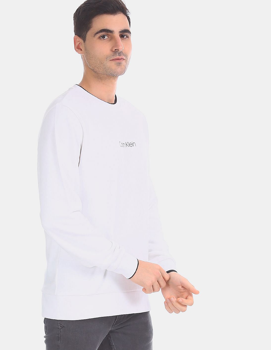 Buy Calvin Klein Men White Crew Neck Carbon Brush Logo Sweatshirt ...