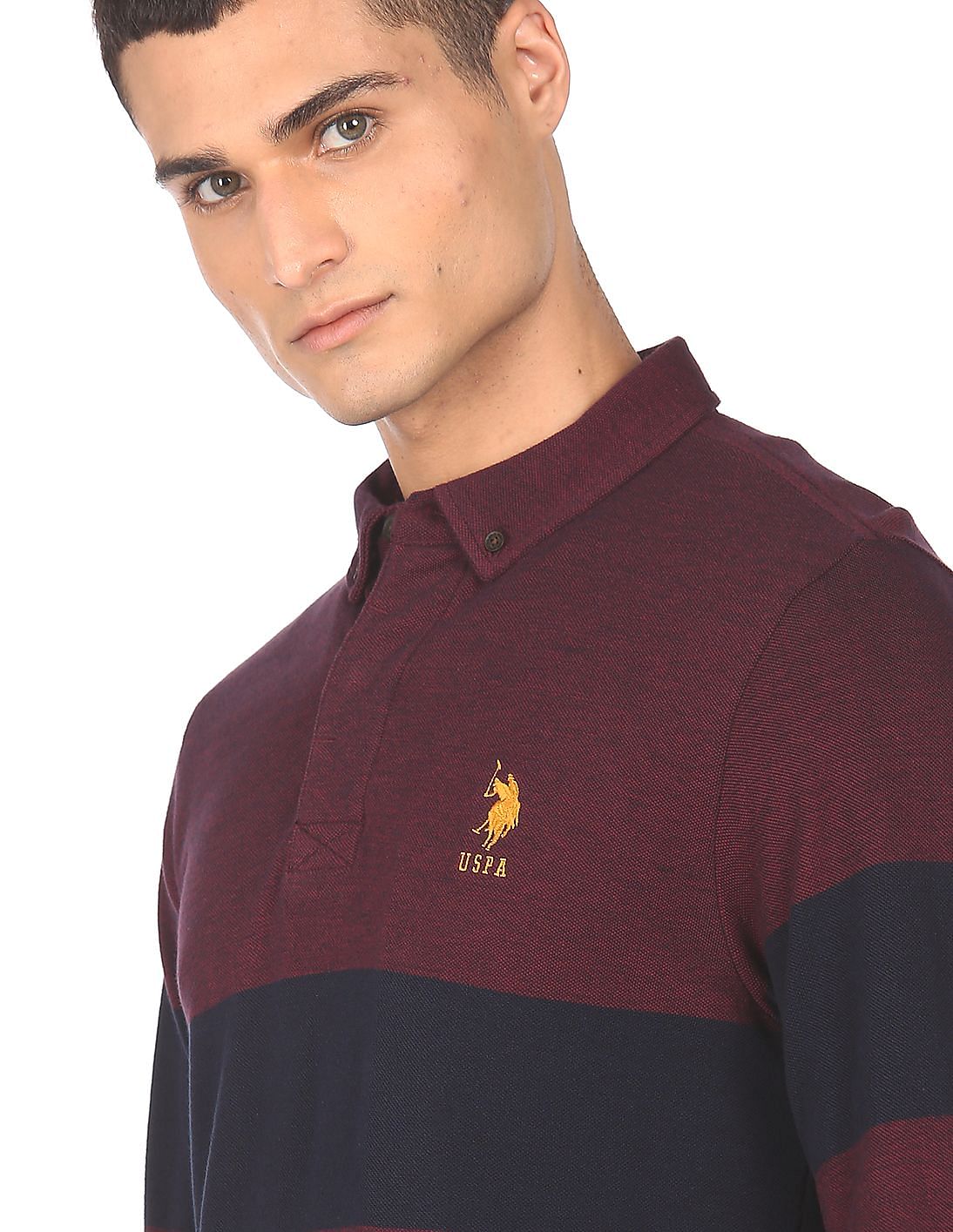 Buy U.S. Polo Assn. Men Maroon Button Down Collar Striped Buy U.S. Polo Assn. Men Maroon Button Down Collar Striped