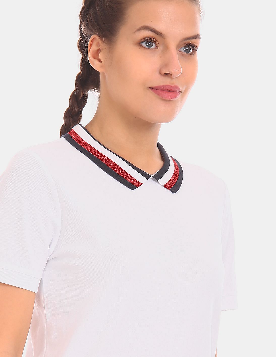 売れ筋商品|||トミー ヒルフィガー カットソー トップス レディース Women's Striped Short-Sleeve Polo Shirt Bright White/sky Captain Tommy Hilfiger Women's Short Sleeve Tee with Laces, Sky