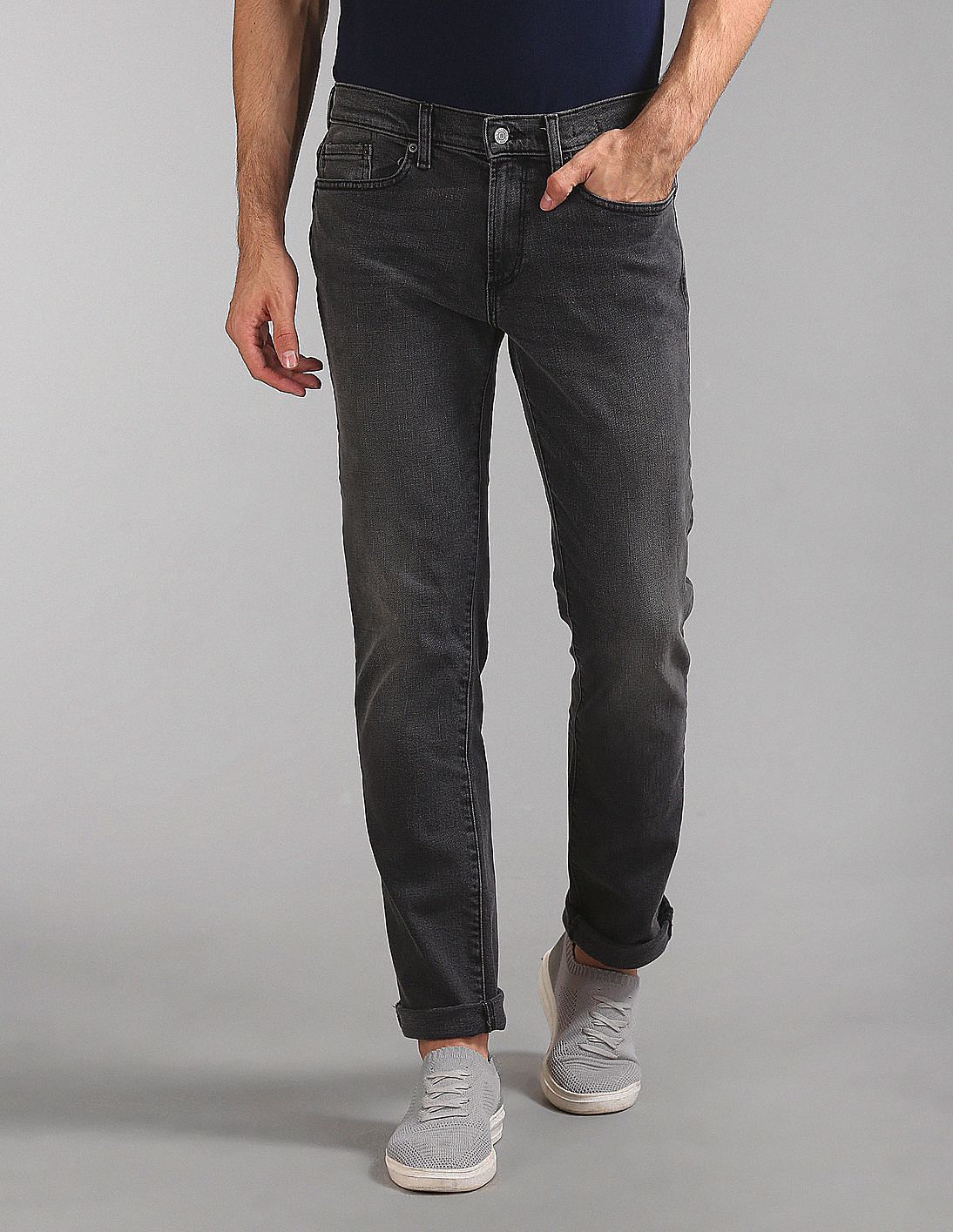 mens black stone washed jeans