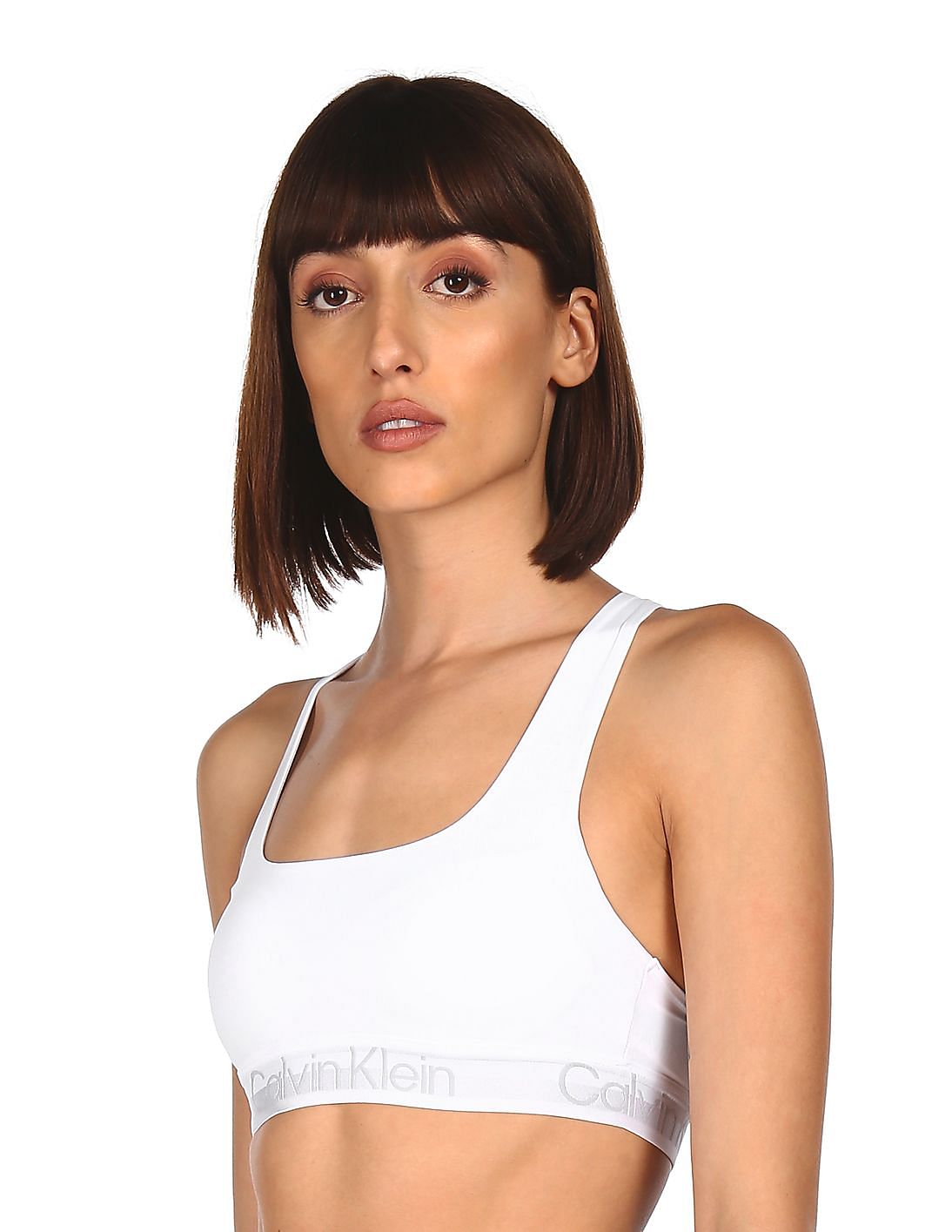 Buy Calvin Klein Underwear Women White Elasticized Strap Logo Racerback Bra  - NNNOW.com