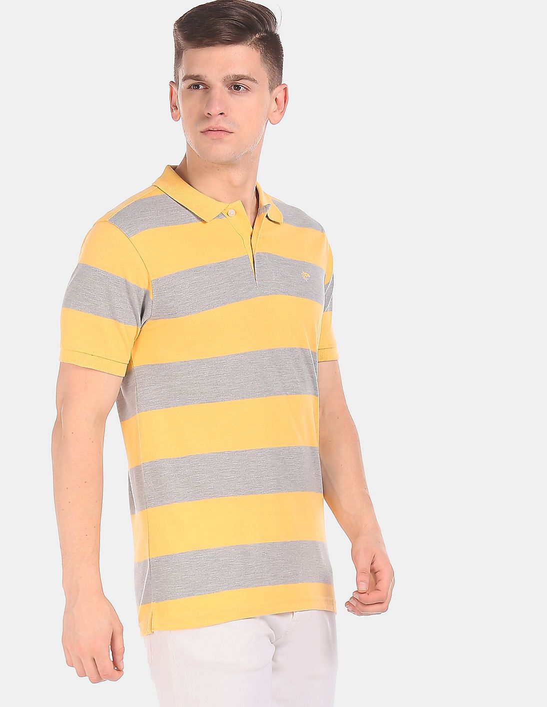 Buy Ruggers Men Yellow And Grey Short Sleeve Striped Polo Shirt - NNNOW.com