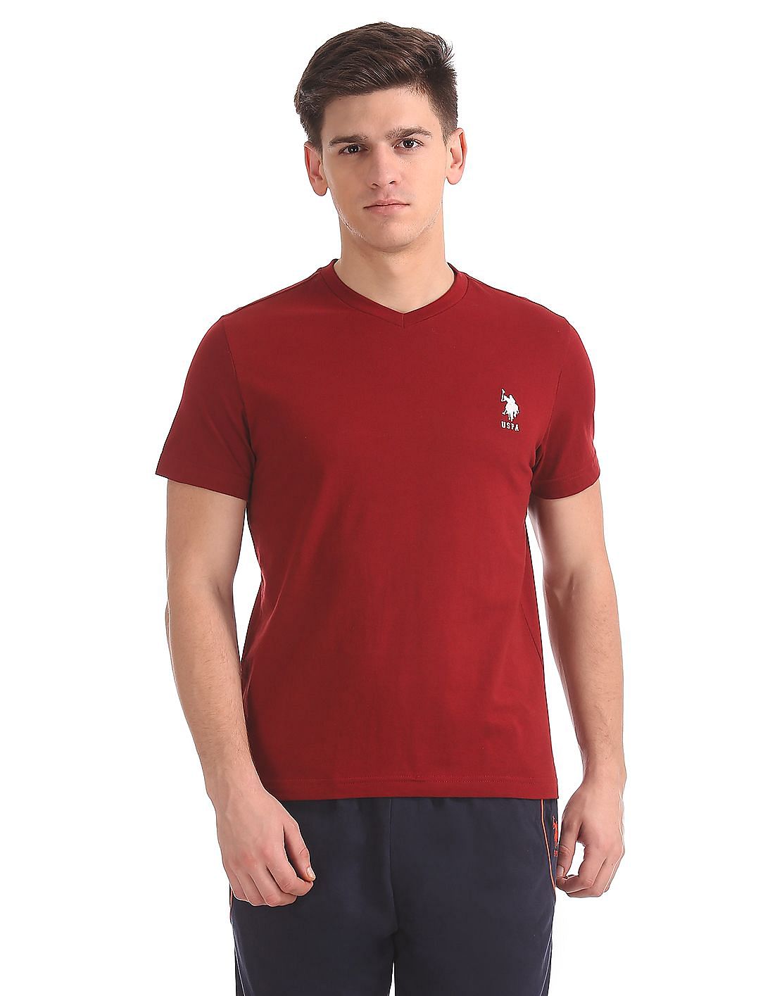 mens maroon v neck t shirt