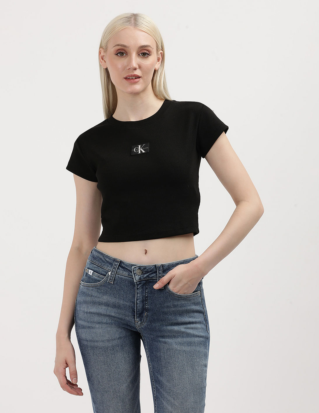 【CK JEAN】Women's Logo Baby Crop T-shirt★送料・関税込★ Women Y2k Nation Letter Print Baby Tee Sexy Bodycon Short
