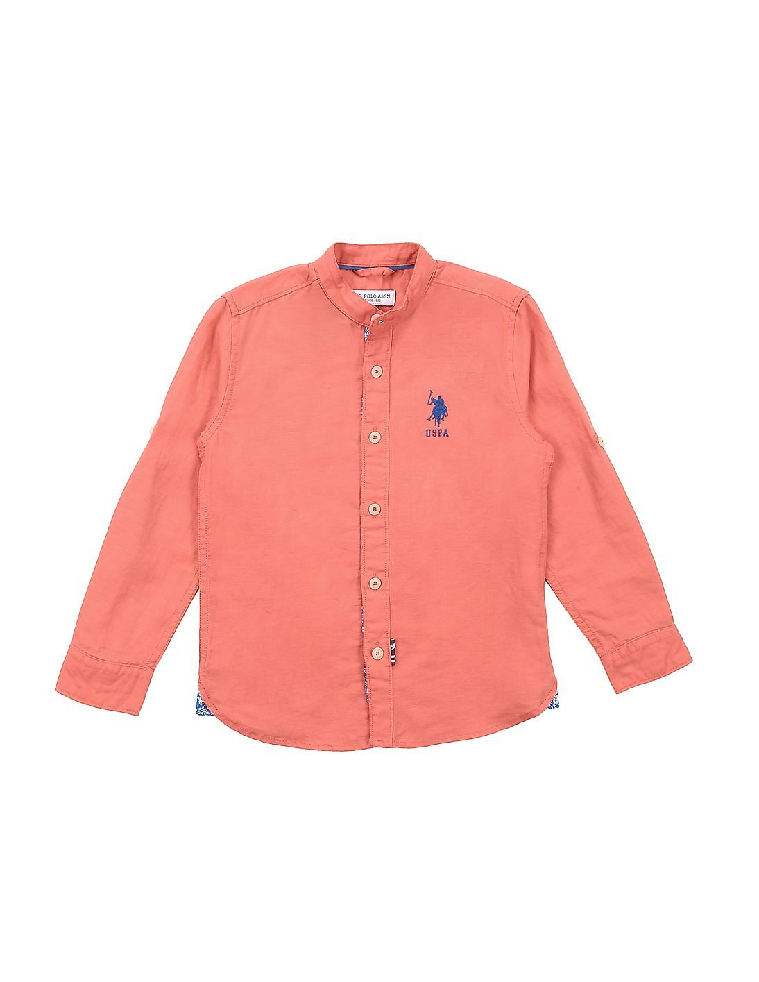 Buy U.S. Polo Assn. Kids Boys Boys Mandarin Collar Cotton Linen Shirt ...