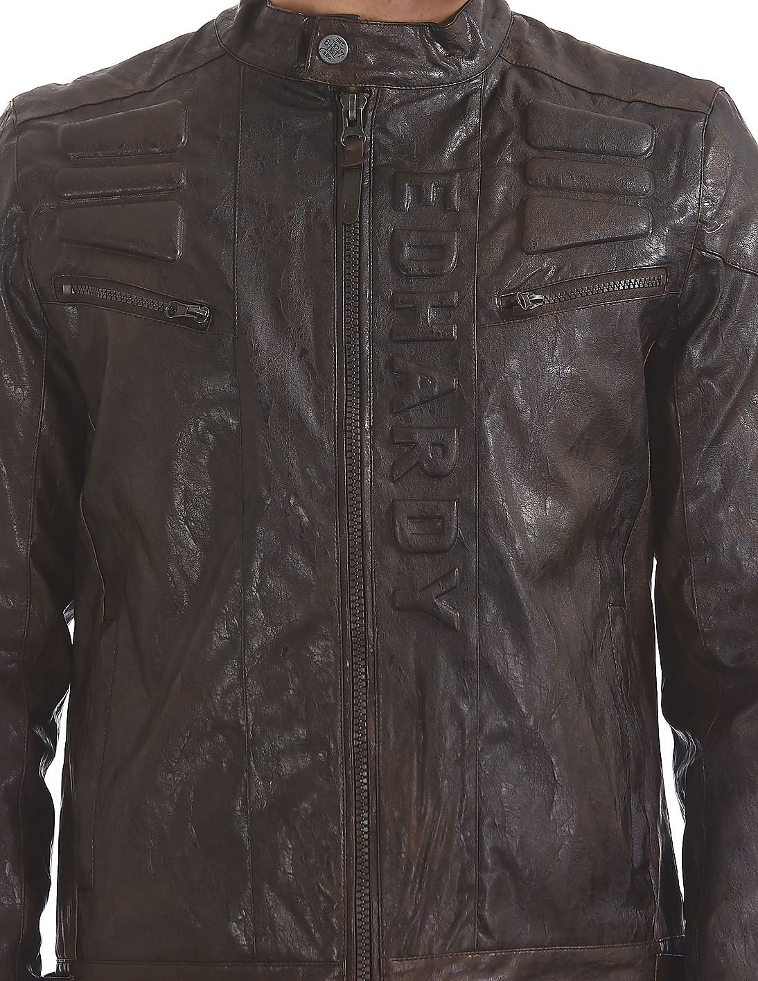 ed hardy brown leather jacket