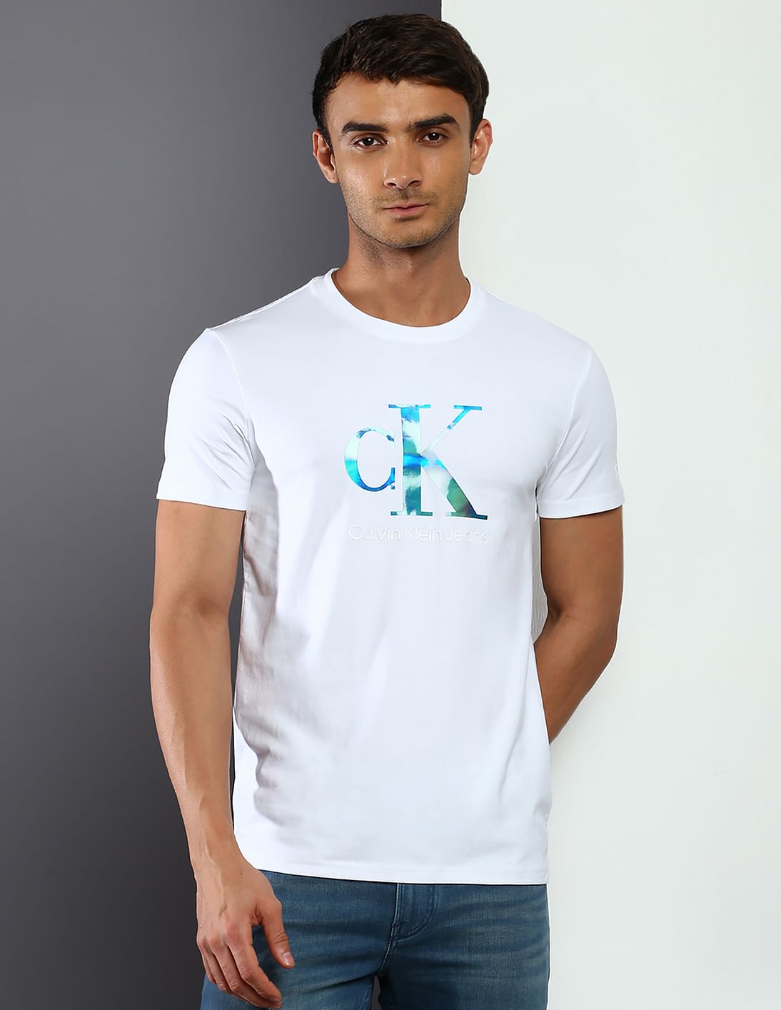 calvin klein monologo slim tee t shirt kadın