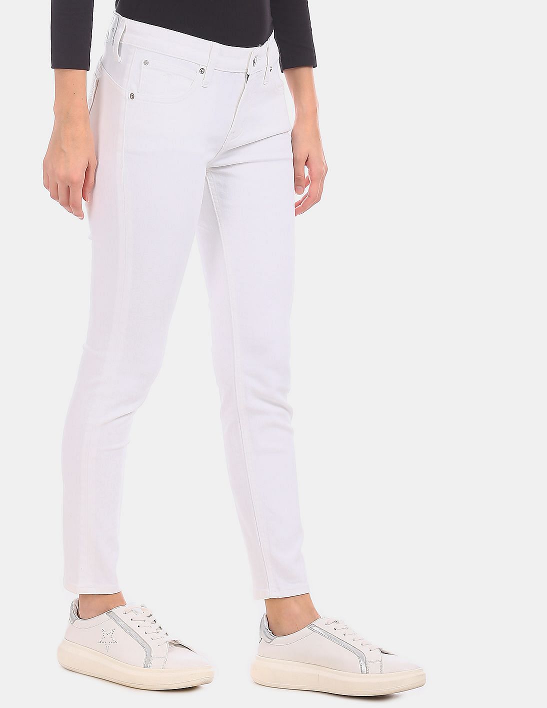 Buy Calvin Klein Women White Slim Fit Mid Waist Infinite Flex Jeans ...