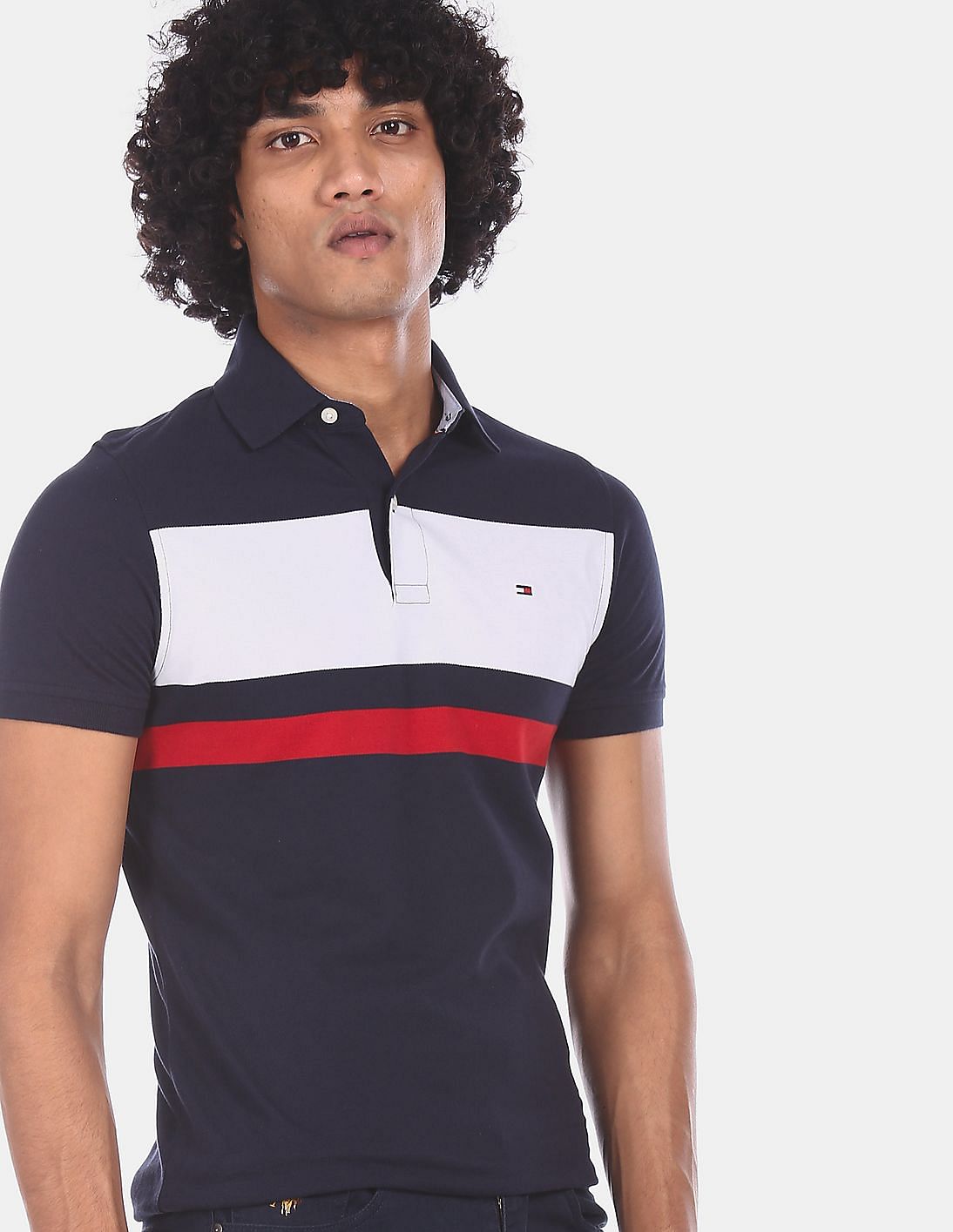 Buy Tommy Hilfiger Men Navy Blue Short Sleeve Stripe Polo Shirt - NNNOW.com