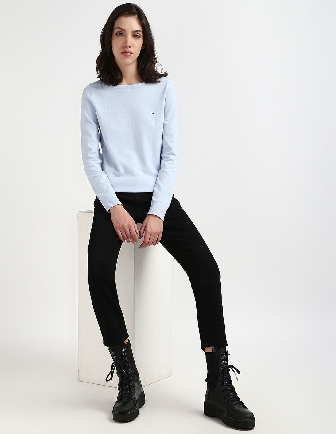 売れ筋商品|||トミー ヒルフィガー ニット&セーター レディース アウター STITCH BOAT SWEATER - Jumper - ivory silk/dark night navy トミー・ヒルフィガー(Tommy Hilfiger) レディースニット