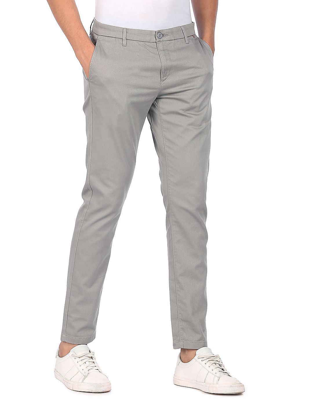 Buy U.S. Polo Assn. Men Grey Mid Rise Flat Front Formal Trousers ...