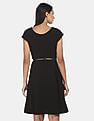 Flying Machine Women Cap Sleeve Belted Textured Dress