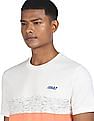 Aeropostale Men White And Peach Cotton Colour Block T-Shirt