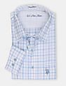 USPA Tailored Men Light Blue Spread Collar Check Formal Shirt
