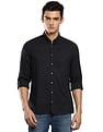 Calvin Klein Men Dark Grey Slim Fit Heathered Cotton Casual Shirt