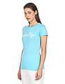Aeropostale Women Aqua Cotton Brand Print T-Shirt
