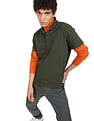Calvin Klein Men Olive Elevated Logo Tape Solid Pique Polo Shirt