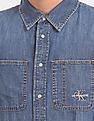 Calvin Klein Men Dark Blue Washed Iconic Denim Double Patch Pocket Casual Shirt