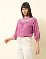 U.S. Polo Assn. Women Yoke Embroidered Frill Top