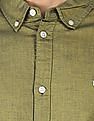 Tommy Hilfiger Men Yellow And Navy Stretch Two Tone Oxford Casual Shirt