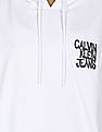 Calvin Klein Women White Long Sleeve Brand Print Hooded Sweatshirt