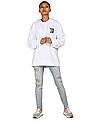 Calvin Klein Women White Long Sleeve Brand Print Hooded Sweatshirt