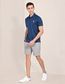 USPA Active Men Blue Heathered Polyester Polo Shirt