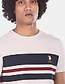 U.S. Polo Assn. Men Off White Cotton Striped T-Shirt