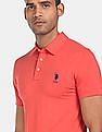 U.S. Polo Assn. Men Coral Ribbed Collar Solid Pique Polo Shirt