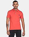 U.S. Polo Assn. Men Coral Ribbed Collar Solid Pique Polo Shirt