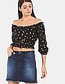 Aeropostale Women Black Printed Off Shoulder Top