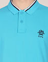 U.S. Polo Assn. Men Turquoise Striped Collar Solid Pique Polo Shirt