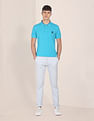 U.S. Polo Assn. Men Turquoise Striped Collar Solid Pique Polo Shirt