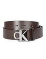 Calvin Klein Jeans Men Brown Monogram Buckle Solid Leather Belt