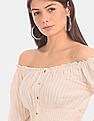 Aeropostale Women Beige And White Striped Off-Shoulder Top