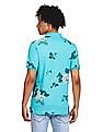 Aeropostale Men Turquoise Cotton Floral Print Polo Shirt