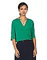 Tommy Hilfiger Women Green Notch Collar Solid Top