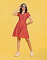 Flying Machine Women Surplice Neck Polyester Floral Print Fit Flare Dress