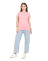 Aeropostale Women Pink Logo Print Cotton T-Shirt