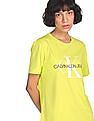 Calvin Klein Women Neon Green Crew Neck Brand Print T-Shirt