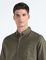 Flying Machine Geometric Print Herringbone Weave Shirt