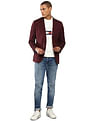 Tommy Hilfiger Men Burgundy Solid Herringbone  Formal Blazer