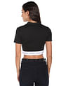 Calvin Klein Women Black Short Sleeve Brand Tape Crop T-Shirt