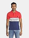U.S. Polo Assn. Men Red And Blue Colour Block Pique Polo Shirt