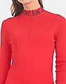 Calvin Klein Women Red Logo Neck Fitted Sweater Dress