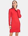 Calvin Klein Women Red Logo Neck Fitted Sweater Dress