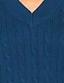 Tommy Hilfiger Women Blue V-Neck Cable Knit Sweater