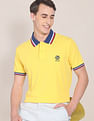 U.S. Polo Assn. Men Yellow Ribbed Collar Brand Logo Polo Shirt
