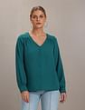 U.S. Polo Assn. Women Mock Button Placket Long Sleeve Top